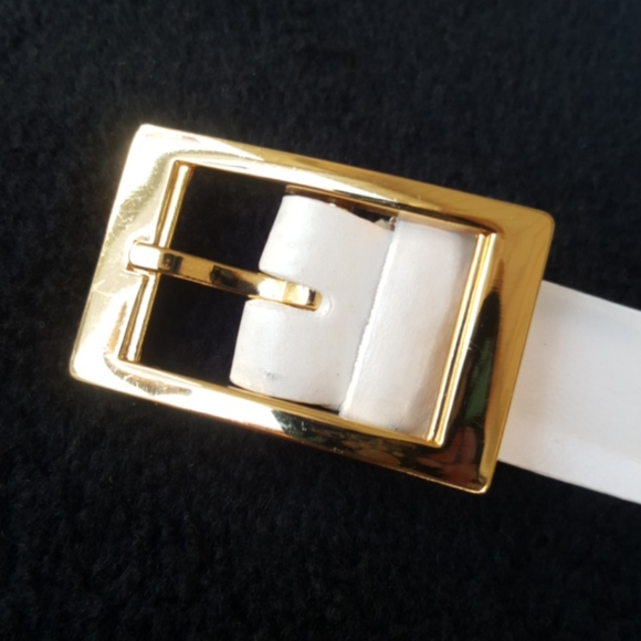 LIZ CLAIBORNE ♡ Gorgeous Vintage Genuine White Leather Belt w/Gold Hardware SP main image 6